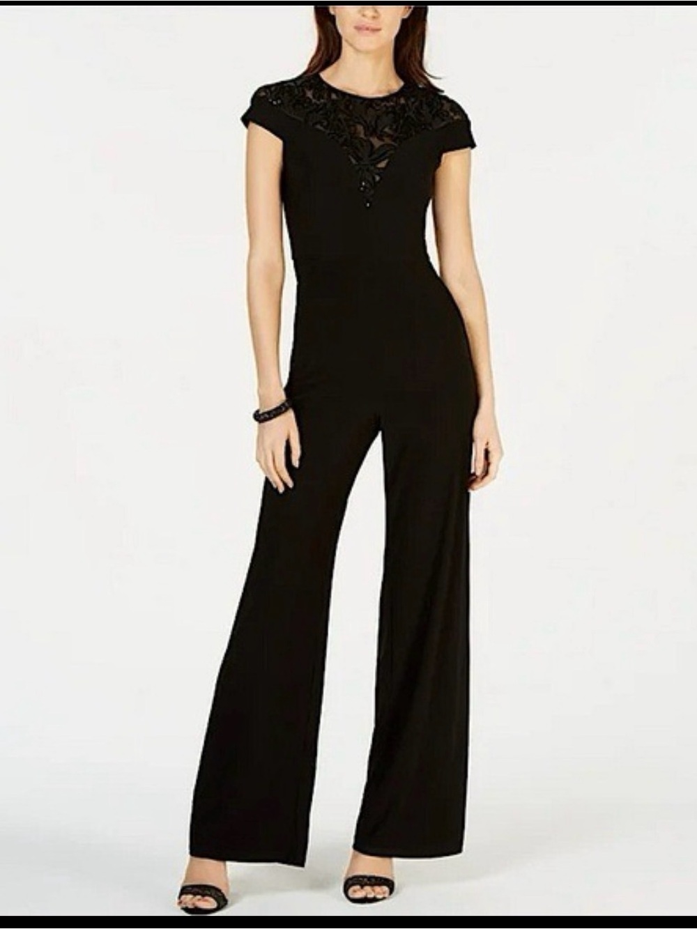 NWT Adrianna Papell women's black sequined jewel neck evening jumpsuit size 14